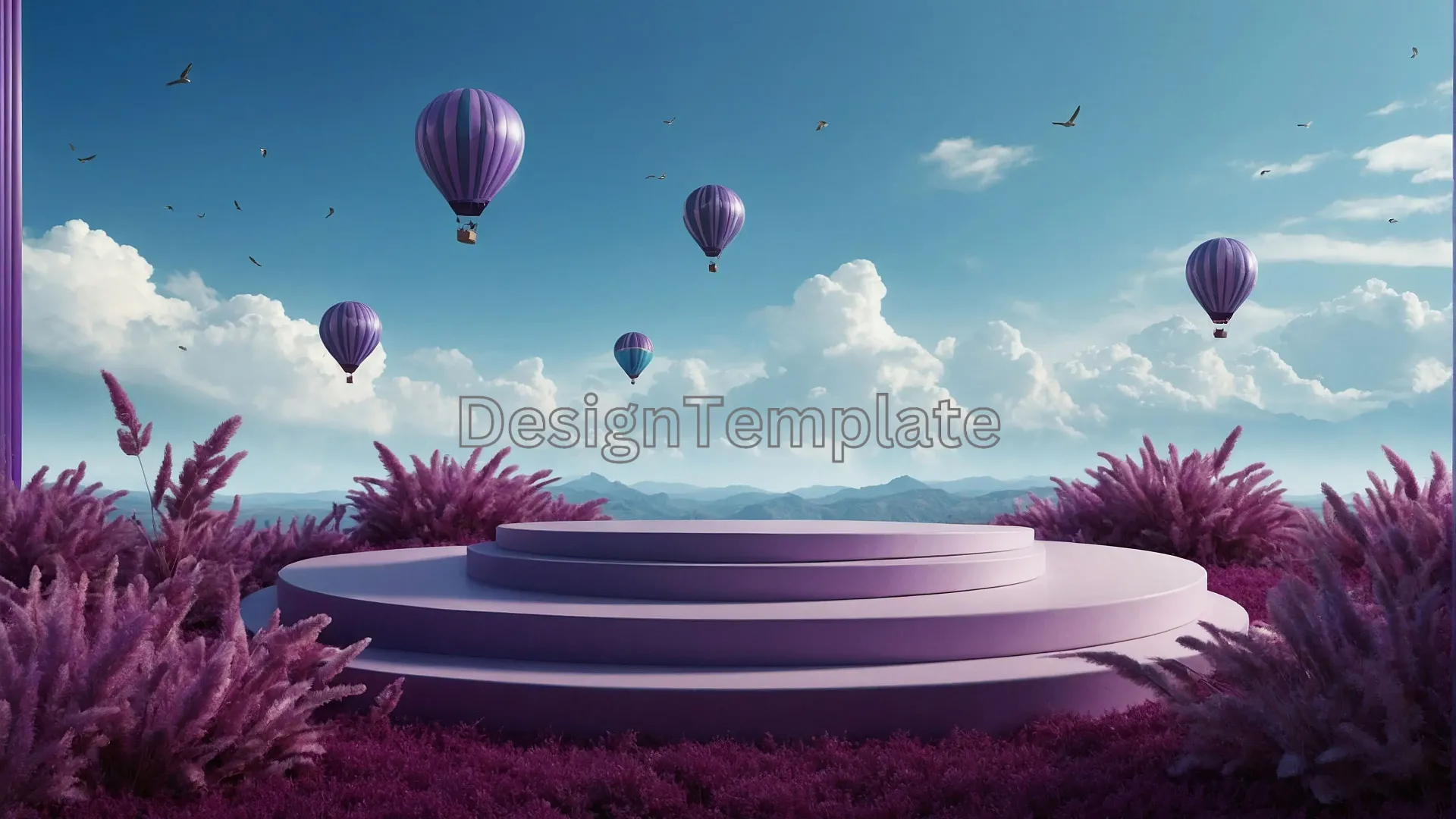Podium in Purple Grass Scenic Background